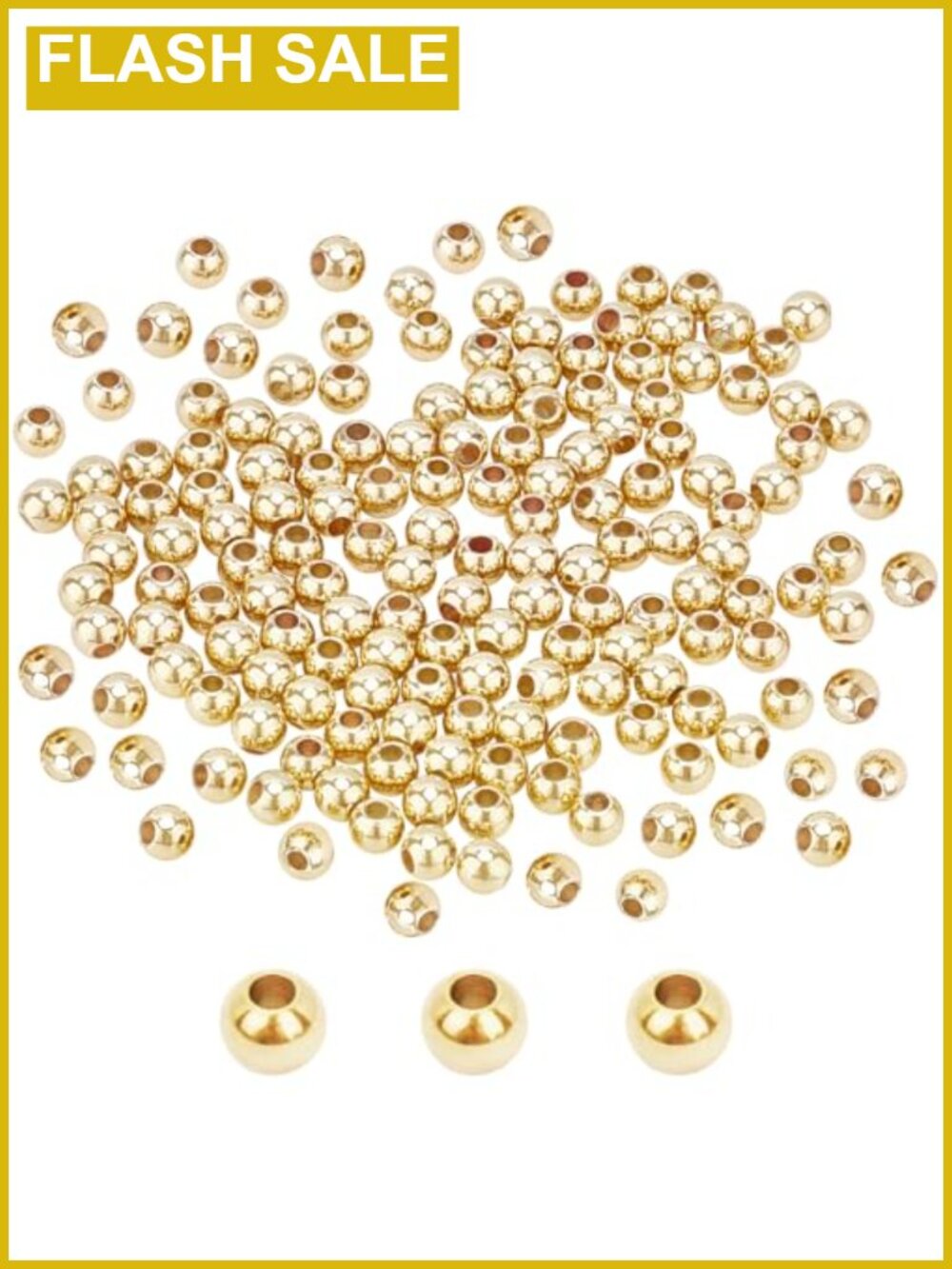 300pc 14K Gold Plated 4mm Brass Round Beads for Jewelry Making Bracelets